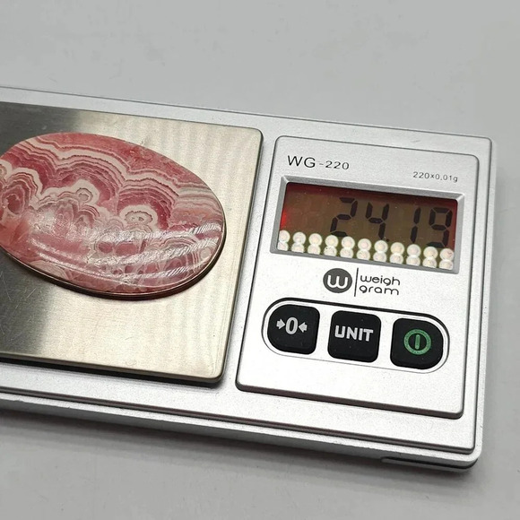 Pink Rhodochrosite Oval Pendant Sterling Silver Vintage 2.5 in - Picture 4 of 6